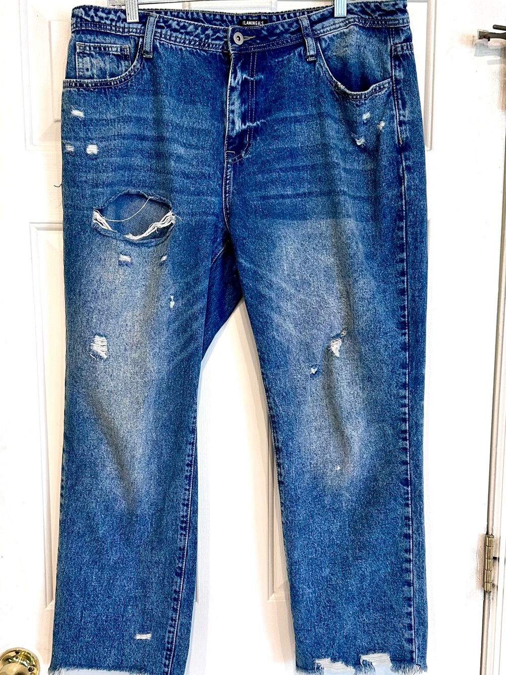 Flamingals Women’s Distressed Jeans – Size XXL Boyfriend Style